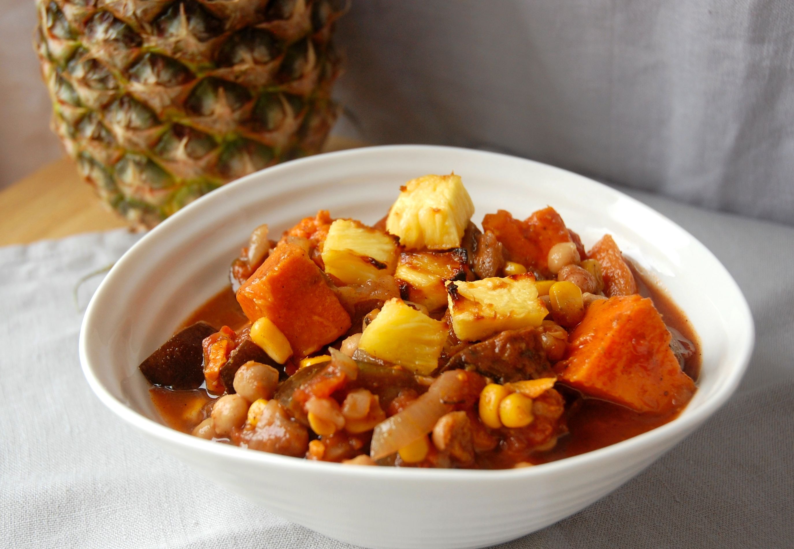 Antiguan casserole with grilled pineapple