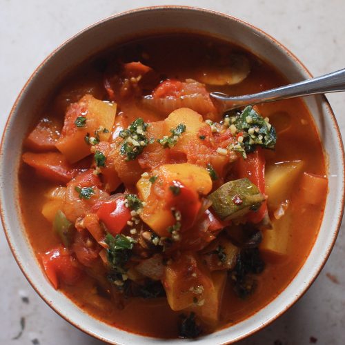 a bowl of vegetable casserole