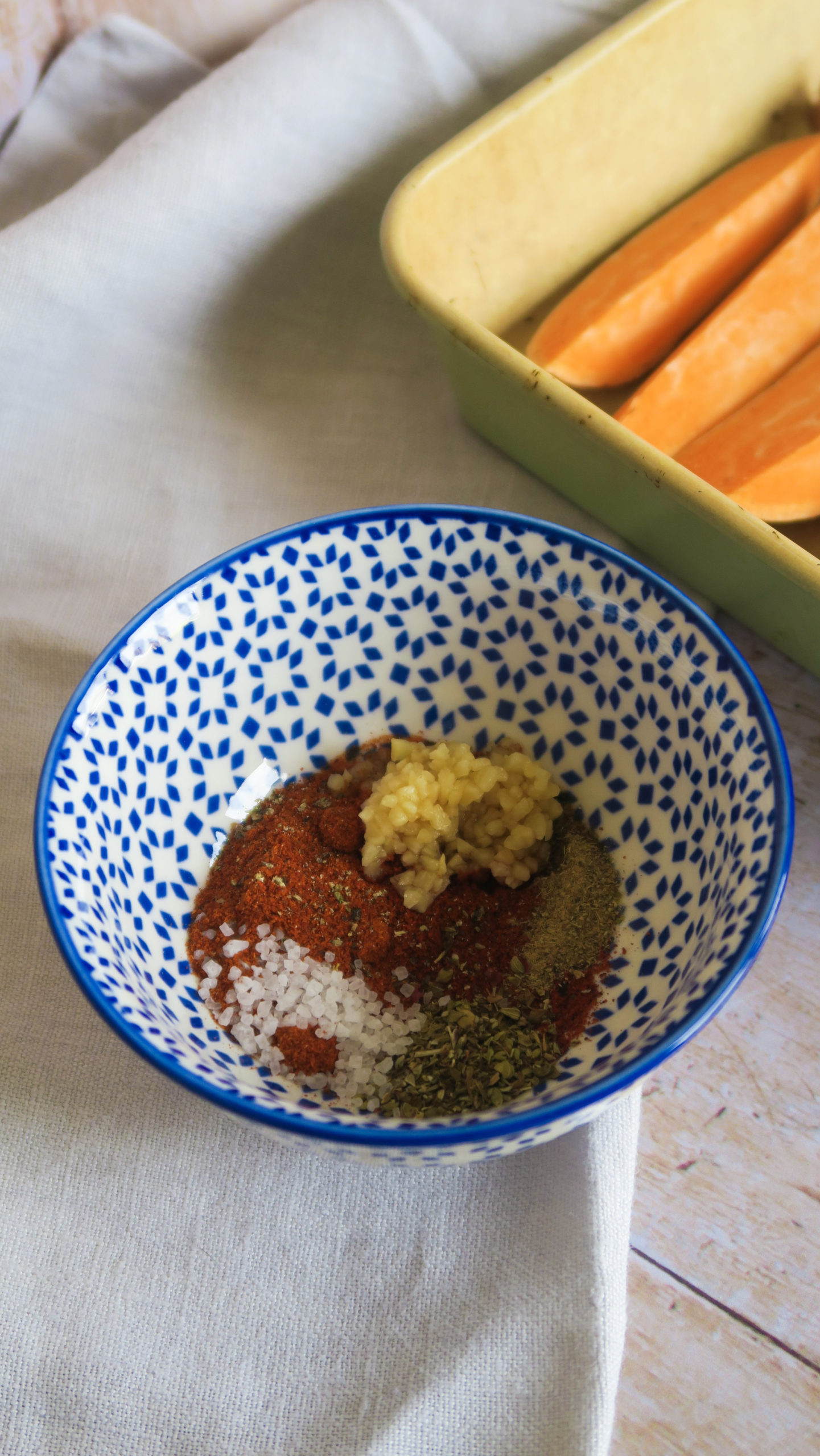 Ground spices in a blue morrocan style bowl 