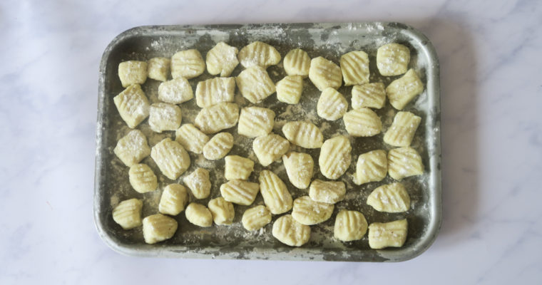 gnocchi pre-cook on a tray