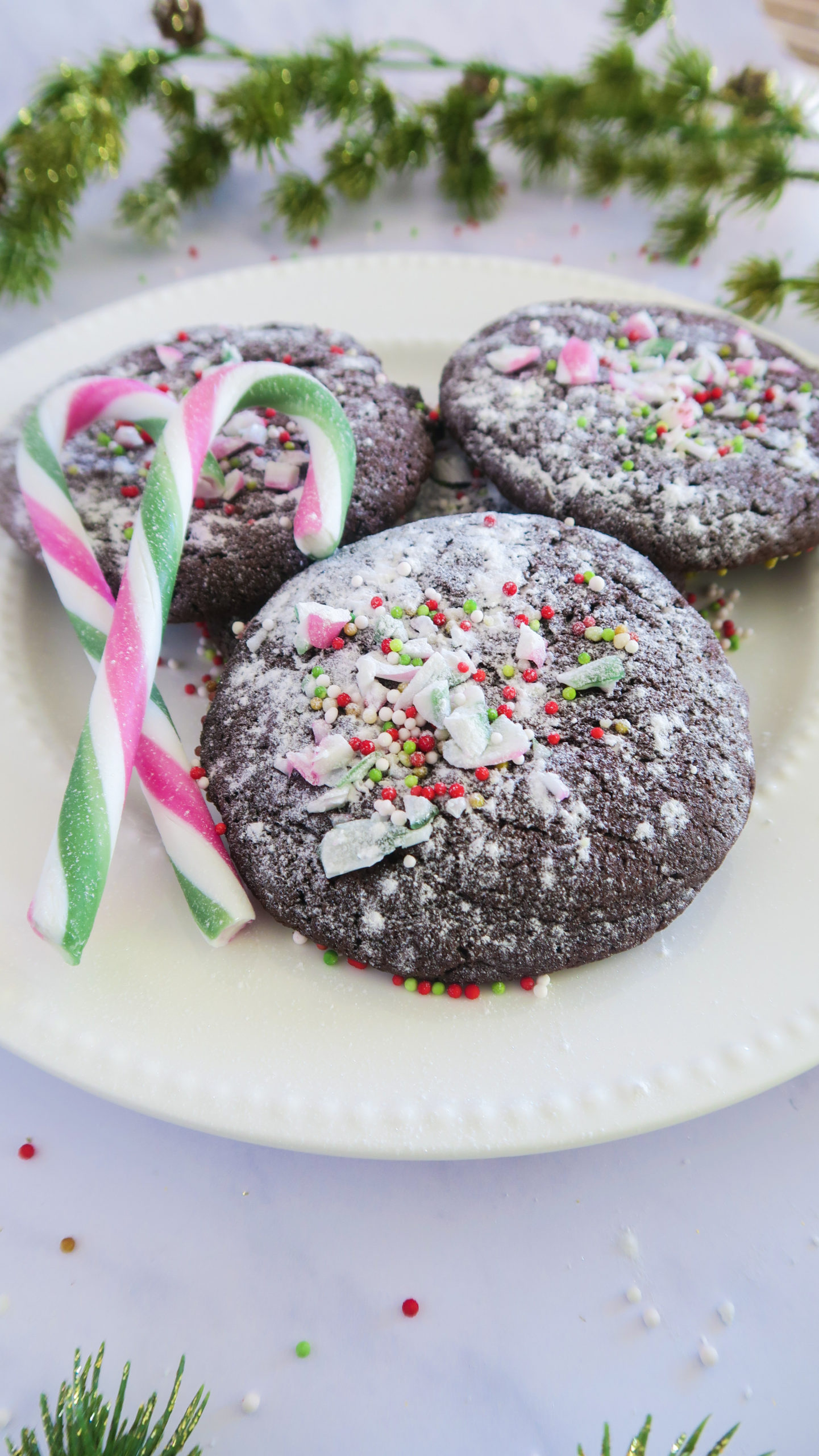 chocolate peppermint cookies on a plate