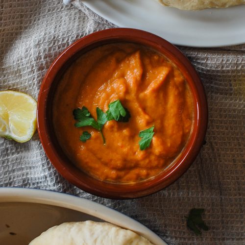 red pepper sauce in a bowl