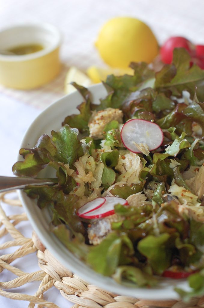 Half a bowl of mackerel salad